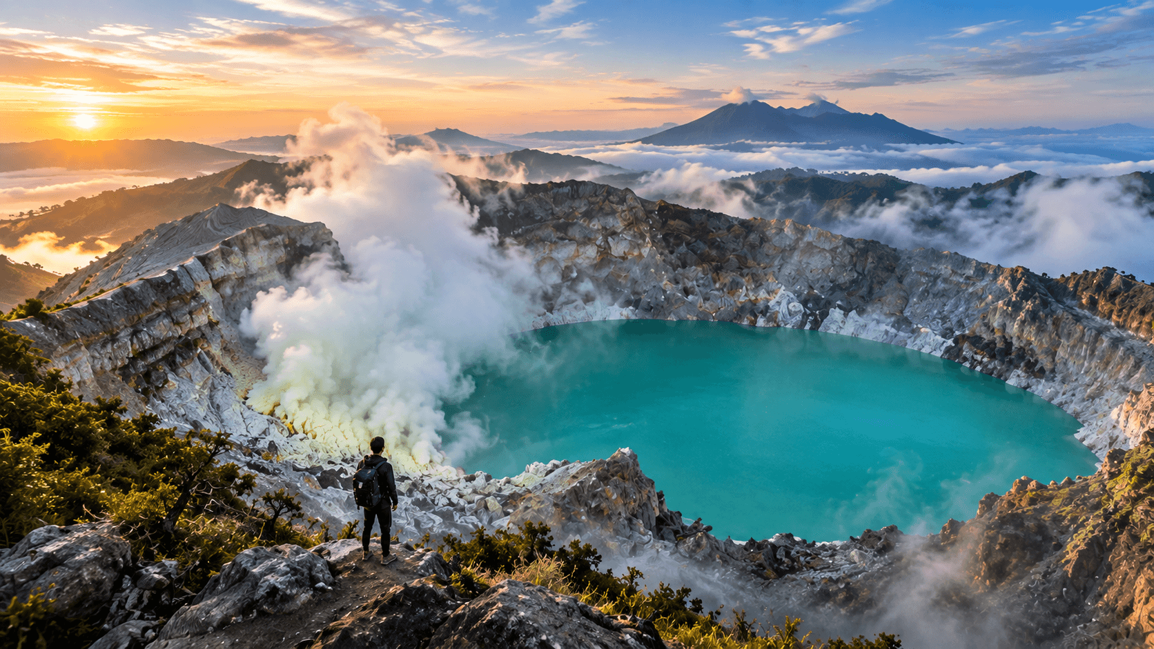 A private group looking out over the Bromo caldera at sunrise